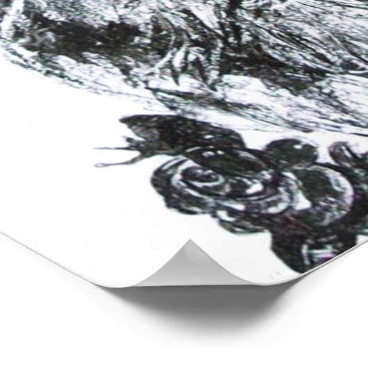 KITTEN MET ROZEN, zwart en wit Poster (Hoek)