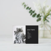 KITTEN MET ROZEN, zwart en wit Visitekaartje (Staand voorkant)