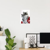 KITTEN MET ROZEN, zwart rood en wit Poster (Thuiskantoor)