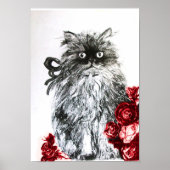 KITTEN MET ROZEN, zwart rood en wit Poster (Voorkant)