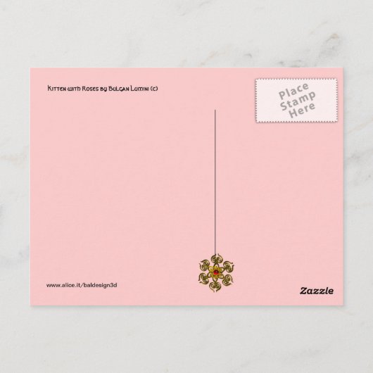 KITTEN MET ROZEN, zwart roze en wit Briefkaart (Achterkant)