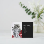 KITTEN MET ROZEN, zwart-wit Visitekaartje (Staand voorkant)