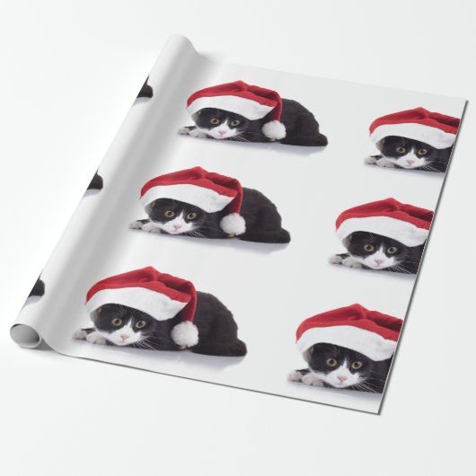 Kitten met Santa Hat Wrapping Paper Cadeaupapier (Uitgerold)