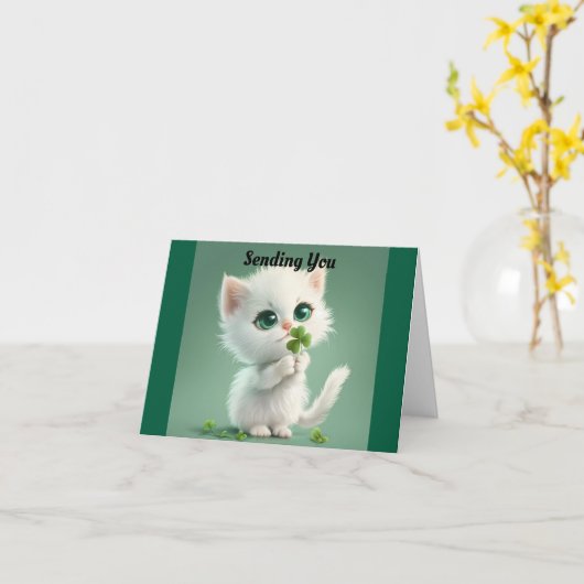 Kitten met Shamrock Wenskaart Kaart (Gele Bloem)
