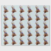 Kitten met teddybeer en kerstmuts cadeaupapier (Vlak)