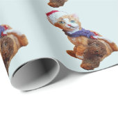 Kitten met teddybeer en kerstmuts cadeaupapier (Rol Hoek)