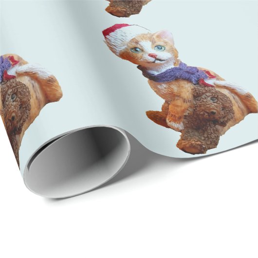 Kitten met teddybeer en kerstmuts cadeaupapier (Rol Hoek)