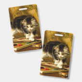 Kitten met verf en penselen badge (Voor- en achterkant)