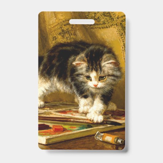 Kitten met verf en penselen badge (Voorzijde)
