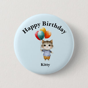 Kitten met verjaardagsballonnen   Cute feestelijke Ronde Button 5,7 Cm