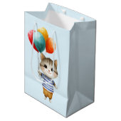 Kitten met verjaardagsballonnen | Schattigee feest Medium Cadeauzakje (Voorkant Gekanteld)