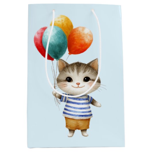 Kitten met verjaardagsballonnen | Schattigee feest Medium Cadeauzakje (Voorkant)