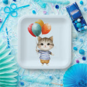 Kitten met verjaardagsballonnen | Schattigee feest Papieren Bordje (Feest)