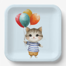 Kitten met verjaardagsballonnen | Schattigee feest Papieren Bordje