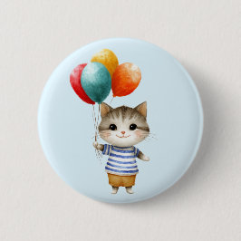 Kitten met verjaardagsballonnen | Schattigee feest Ronde Button 5,7 Cm