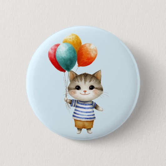 Kitten met verjaardagsballonnen | Schattigee feest Ronde Button 5,7 Cm (Voorkant)