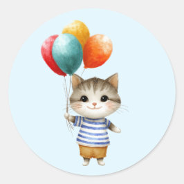 Kitten met verjaardagsballonnen | Schattigee feest Ronde Sticker