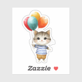 Kitten met verjaardagsballonnen | Schattigee feest Sticker