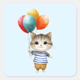 Kitten met verjaardagsballonnen | Schattigee feest Vierkante Sticker
