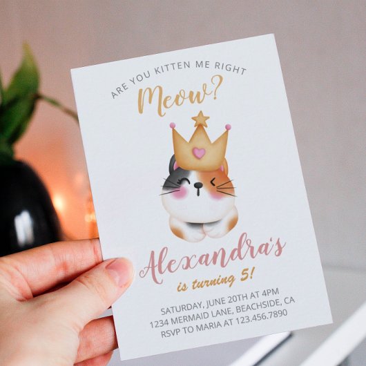 Kitten Miauw roze kroon meisje Kitty kat verjaarda