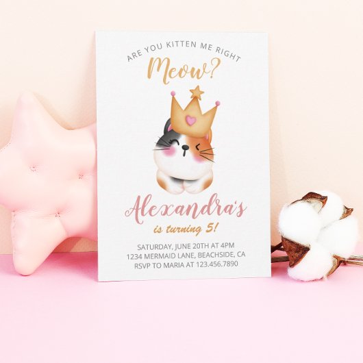 Kitten Miauw roze kroon meisje Kitty kat verjaarda