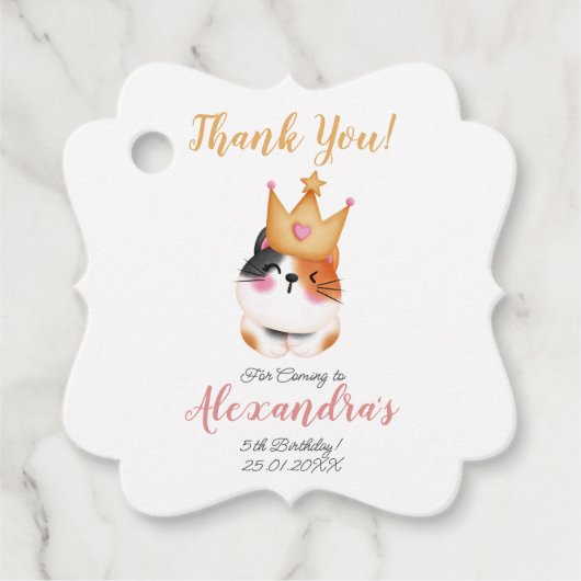 Kitten Miauw roze kroon meisje Kitty kat verjaarda Bedankjes Labels (Voorkant)