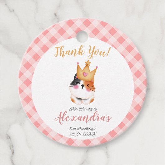 Kitten Miauw roze kroon meisje Kitty kat verjaarda Bedankjes Labels (Voorkant)