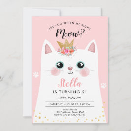 Kitten Miauw roze kroon meisje Kitty kat verjaarda Kaart