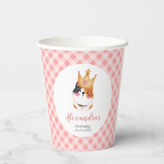 Kitten Miauw roze kroon meisje Kitty kat verjaarda Papieren Bekers (Achterkant)