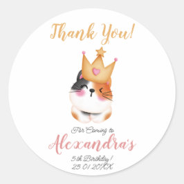 Kitten Miauw roze kroon meisje Kitty kat verjaarda Ronde Sticker
