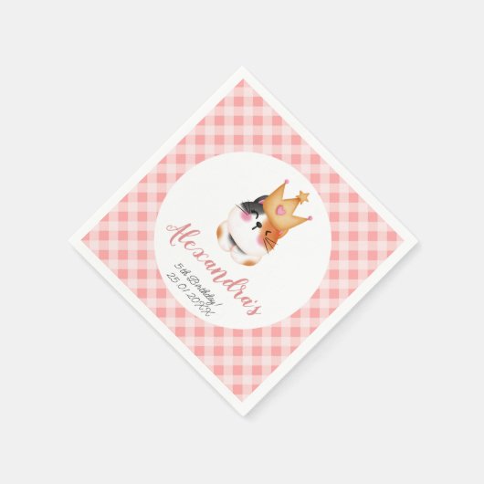 Kitten Miauw roze kroon meisje Kitty kat verjaarda Servet (Hoek)