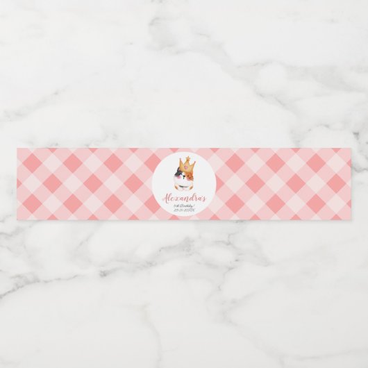 Kitten Miauw roze kroon meisje Kitty kat verjaarda Waterfles Etiket (Enkel label)