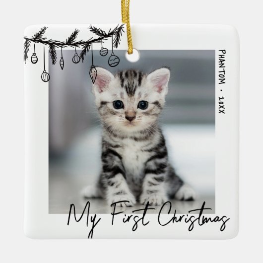 Kitten mijn eerste kerstfoto keramisch ornament (Voorkant)
