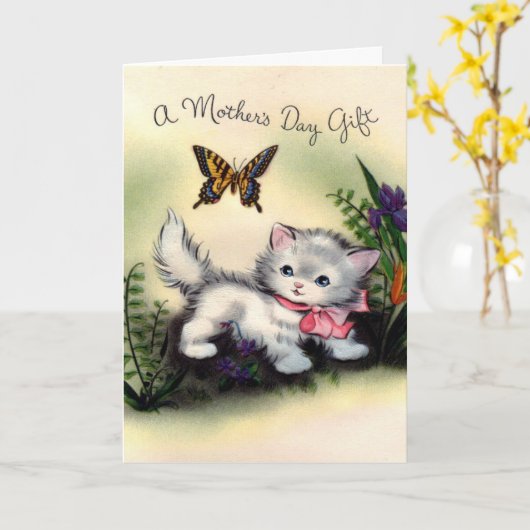  kitten Moederdag Kaart (Gele Bloem)