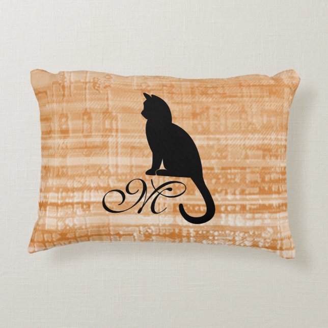 Kitten Monogram Kaneel Ecru Textured Look Accent Kussen (Achterkant)