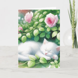 Kitten Napping Onder Rosebush Verjaardag Kaart