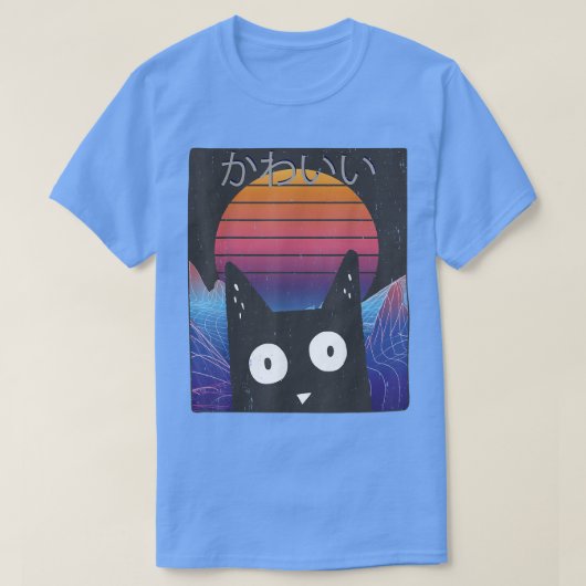 Kitten Neko Synthwave Japan 80s Manga Harajuku Ota T-shirt (Design voorkant)