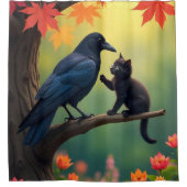 Kitten Oak Tree Garden Raven-Crows Douchegordijn (Voorkant)