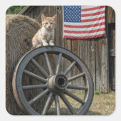 Kitten On an Old Wagon Wheel Vierkante Sticker (Voorkant)