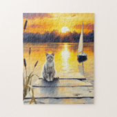 kitten on the dock at sunset legpuzzel (Verticaal)