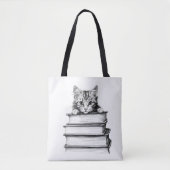 Kitten op boeken monochromatisch tote bag (Voorkant)