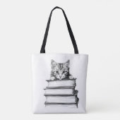 Kitten op boeken monochromatisch tote bag (Achterkant)