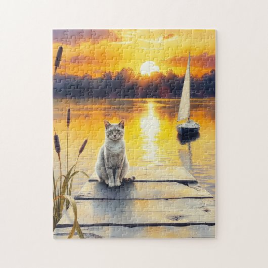 kitten op de steiger bij zonsondergang legpuzzel (Verticaal)