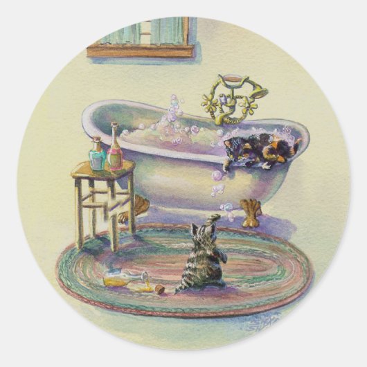 KITTEN op de TUB door SHARON SHARPE Ronde Sticker (Voorkant)