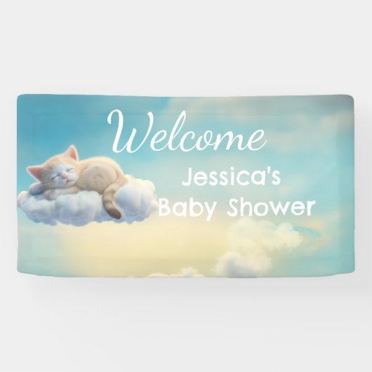 Kitten op een wolk Baby shower Spandoek (Horizontaal)