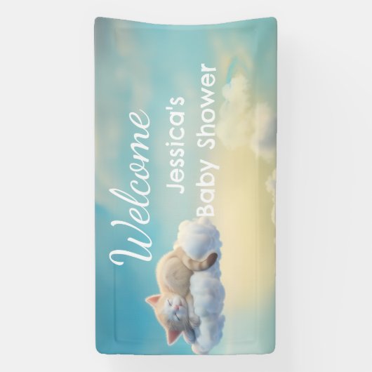 Kitten op een wolk Baby shower Spandoek (Verticaal)