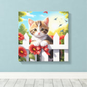 Kitten op het hek canvas afdruk (Insitu (Houten vloer))