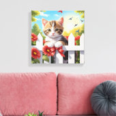 Kitten op het hek canvas afdruk (Insitu (Woonkamer))