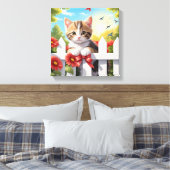 Kitten op het hek canvas afdruk (Insitu (Slaapkamer))