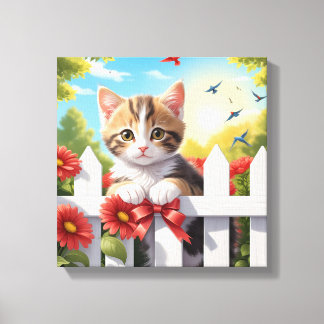 Kitten op het hek canvas afdruk